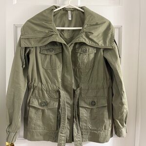 Green Utility Chore Jacket with pockets and exaggerated collar